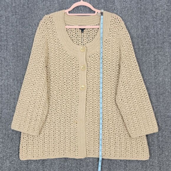 Talbots Cardigan Sweater Womens 2X Tan Hand Knit Mercerized Cotton 3-Button - Picture 4 of 13